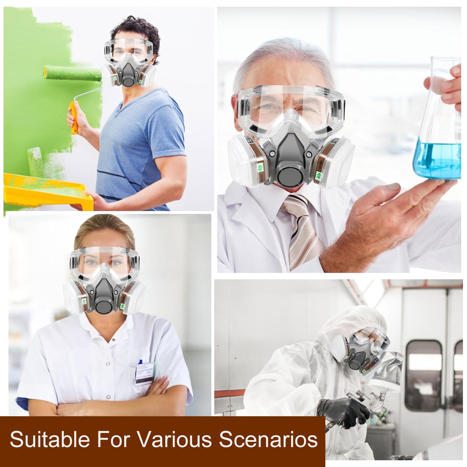Serplex® 3 Set Gas Mask Respirator Kit With Filters & Goggles, Activated Carbon, Dual Filtration, Adjustable For Epoxy, Painting, Welding, Polishing, Mold, Construction, Reusable Protection