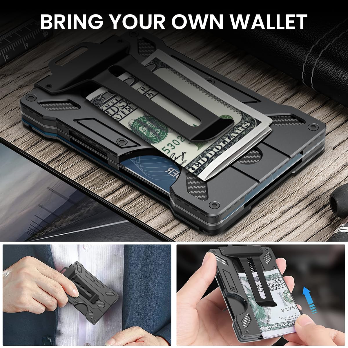 GUSTAVE 3 in 1 Aluminum Slim Wallet for Men Credit Card Holder max to 12-15 pcs Card RFID Blocking Card Wallet