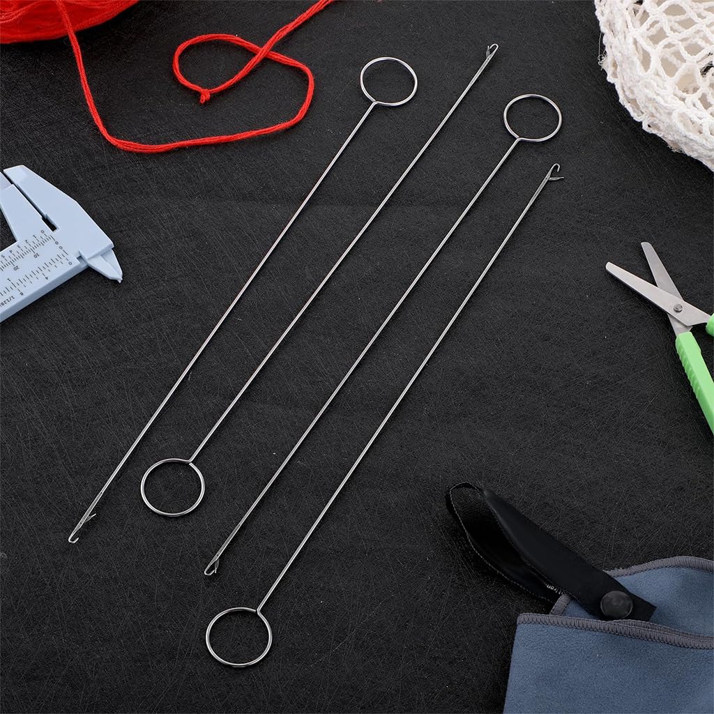 HASTHIP 4 PCS Sewing Loop Turner Hook, 10.4 Inch Loop Turner Needle Hook with Latch Tongue Crochet Tool Sewing Loop Turner Hook for Handmade Sewing Tools Silicone Beads Durable Metal