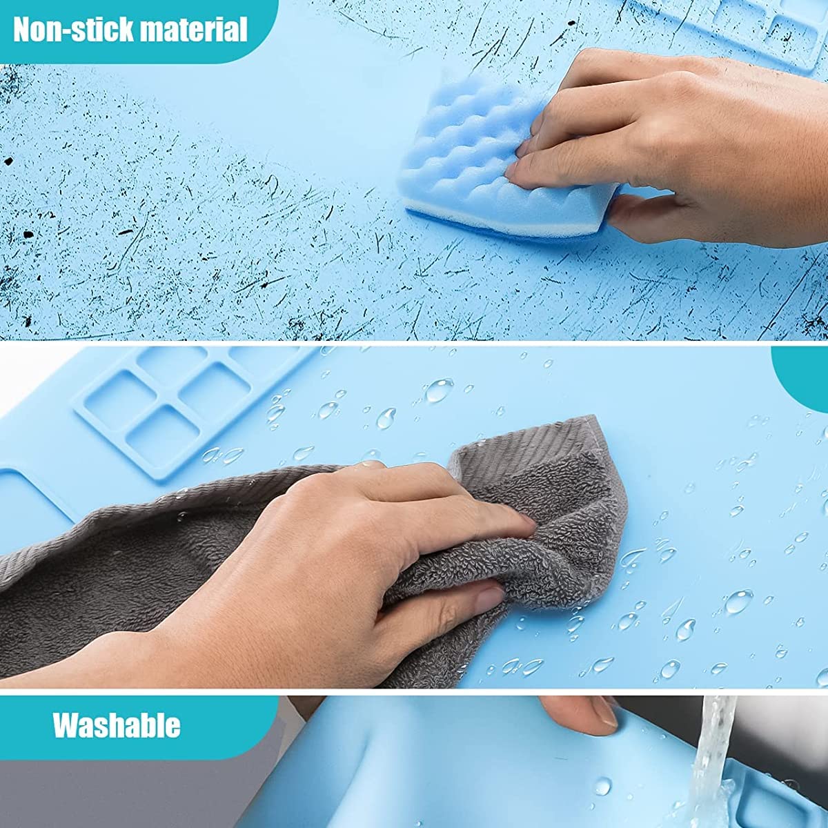 HASTHIP 50*40cm Silicone Craft Mat for Painting Play Doh and Clay for Kids, Non-Stick Multipurpose Silicone Sheet with Cleaning Cup and Color Mixing Plate for Arts and Crafts, Painting, Resin Casting