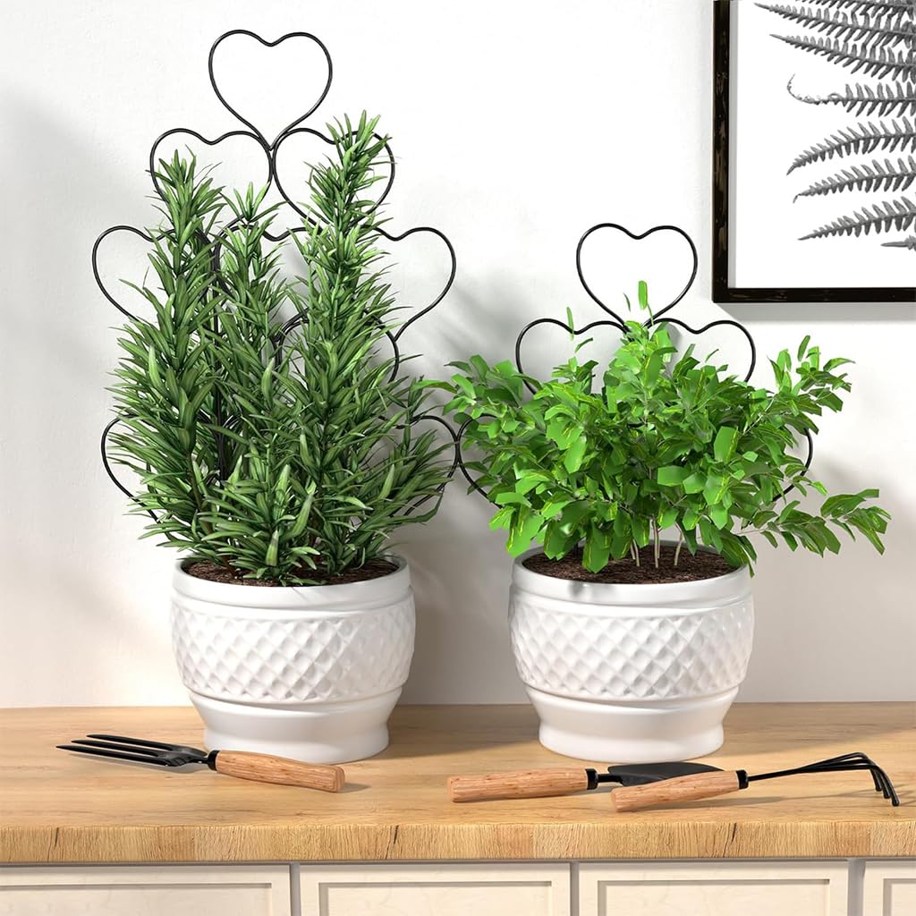 HASTHIP 3Pcs Plant Trellis Heart-shaped Grid Iron Plant Pot Trellis for Climbing Plants DIY Assembly Green Plant Pot Trellis with 20Pcs Cable Ties