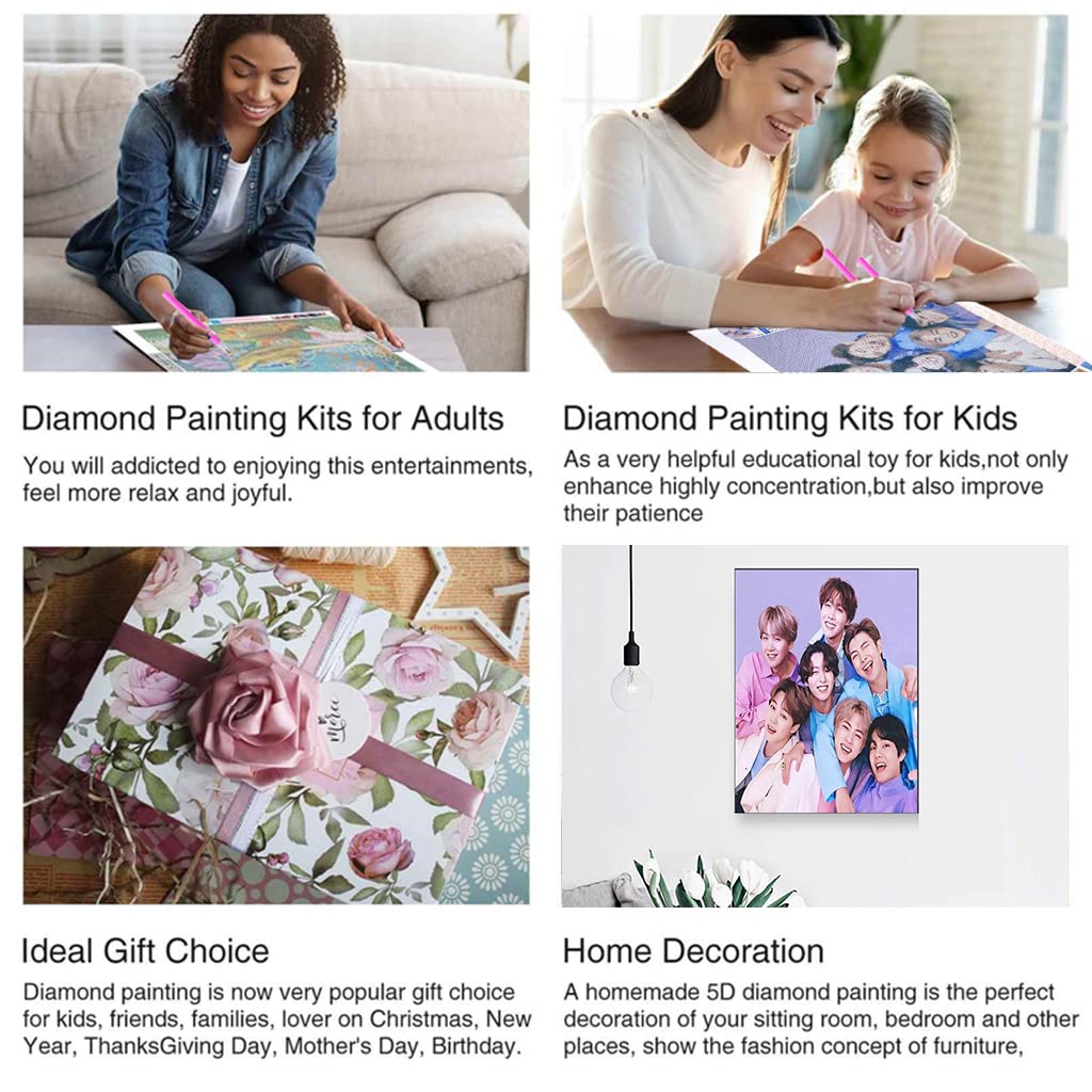 HASTHIP BTS 5D Portrait Diamond Painting Kits with Diamond for Adults, Home Wall Decoration 11.8''x15.7'', Gift for BTS Fans, Others
