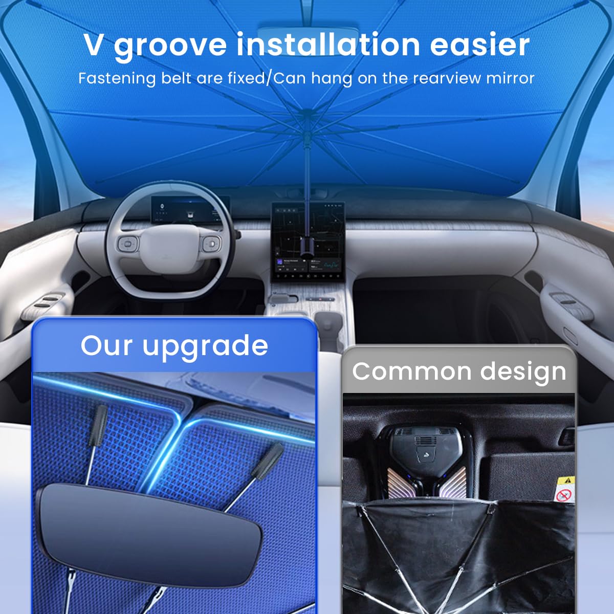 STHIRA Car Windshield Sun Shade Umbrella Quick Installation Car Windshield Sun Shade, Foldable Windproof Car Universal Large Size Windshield Sun Shade Cover for Auto Sedan, SUV, 140 * 79cm