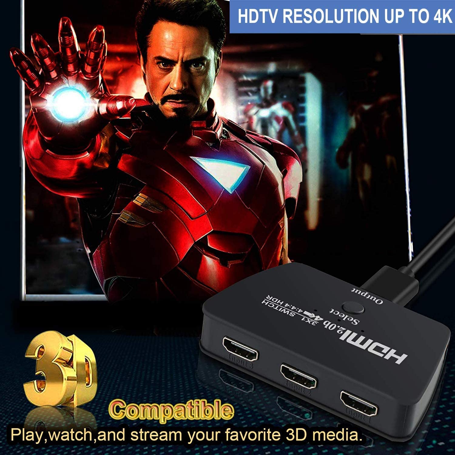 Verilux 4K@60Hz HDMI Switch,4K 60hz HDMI Splitter,Support HDCP2.2,HDR,1080P 3D,HDMI Switcher 3 in 1 Out for Fire Stick,PS5,Sky Box,X Box,Games Consoles,DVD,PC,Roku,fire Cube Etc