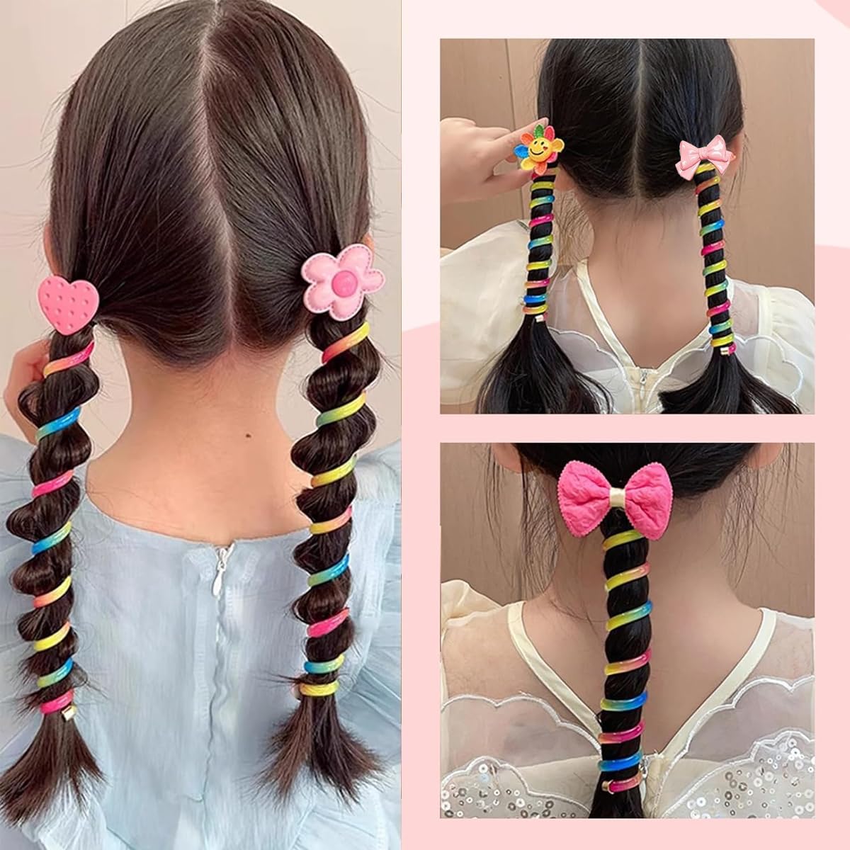 PALAY 5pcs Wire Hair Bands for Girls Kids Braided Spiral Hair Ties Cute Cartoon Ponytail Maker Elastic Braids Hair Accessories for Girls