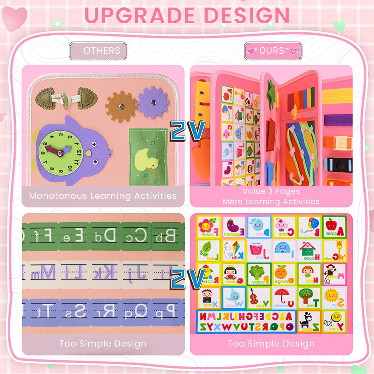 PATPAT Busy Board for Toddlers 2-4 Montessori Toys for Toddlers Preschool Life Skill Learning Toy Fine Motor Silll Learning Game Board, Rainbow Unicorn Travel Busy Board Toy Gift for Kids