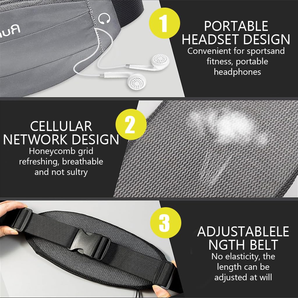 Proberos Jogging Belt Bag Waist Pack Sweatproof Running Bag Double Layer Zipper Pouch Lightweight Jogging Belt Bag Adjustable Elastic Nylon Belt Design Outdoor Belt Bag for Running, Jogging, Fitness