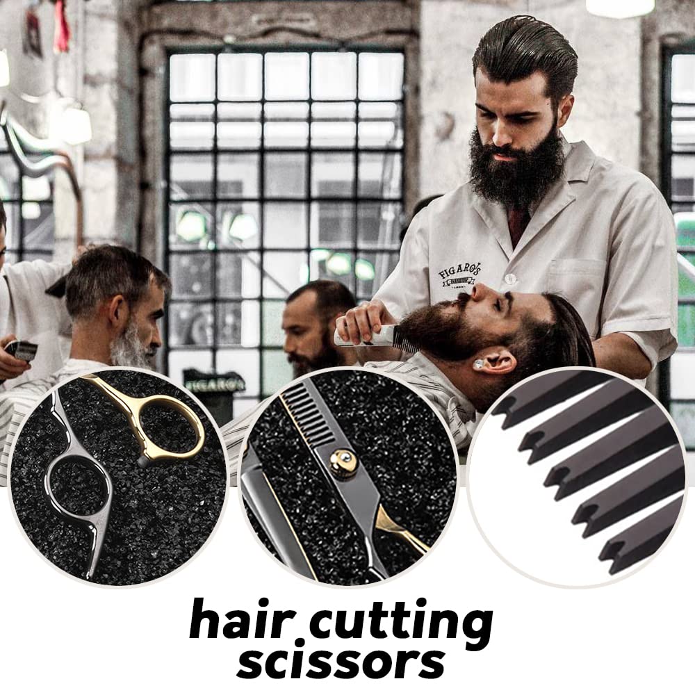 HASTHIP 10 Pcs Professional Stainless Steel Hair Cutting Kit, Hairdressing Kit, for Barbers, Parlour, Salon, Adults & Kids with Cape, Clips, Scissors, Comb, storage bag & cleaning cloth