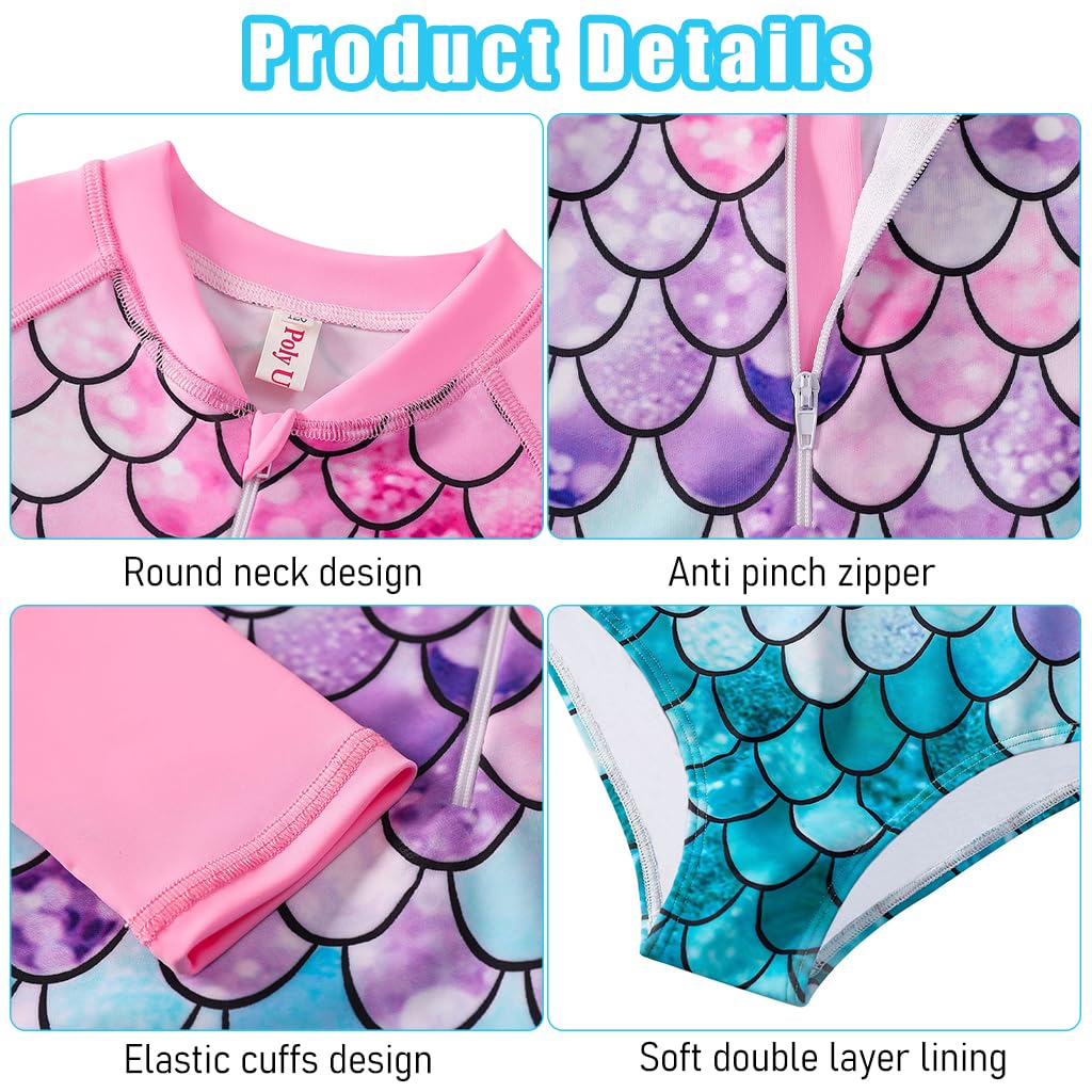 PALAY Swimming Costume for Girls, One Piece Mermaid Swim Suit for Kids Girls, Long Sleeve Stretchy Swimming Suit Swimsuits Beach Wear Swimwear for 5-6 Years Old Bathing Suit