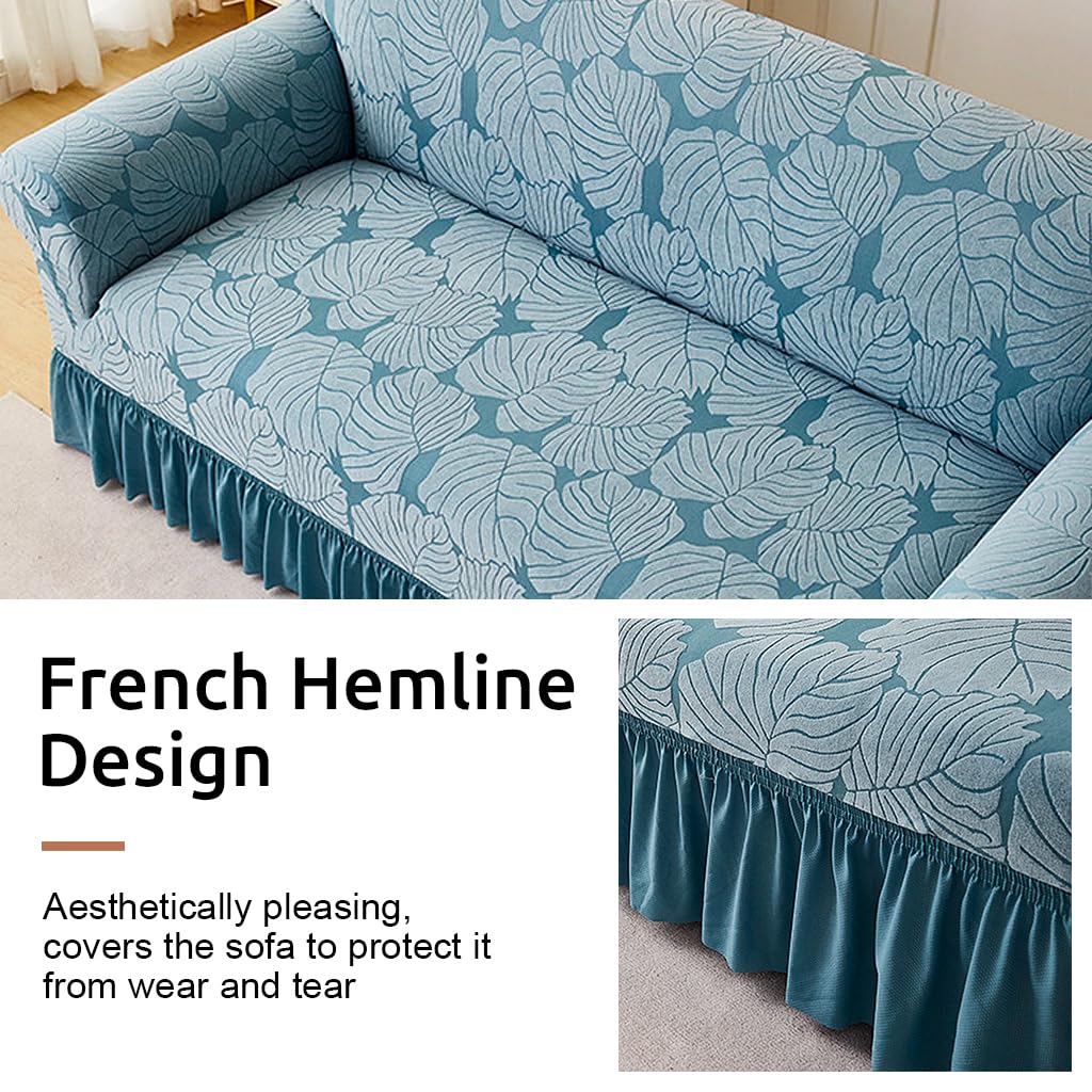 HASTHIP 1PC Stretch Sofa Slipcover Couch Sofa Covers Washable Furniture Protector Full Sofa Bed Cover with Elastic Bottom and Skirt for Living Room, Light Blue (190-230cm)