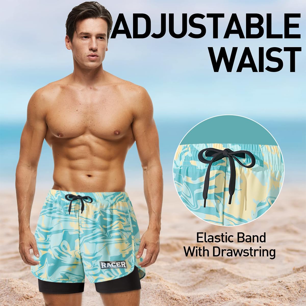 Proberos Swimming Trunk for Men, Elastic Double Layer Swimming Costume with Pockets for Men, Quick Dry Outdoor Shorts for Running, Skin Friendly Washable Four Way Stretch (XL)