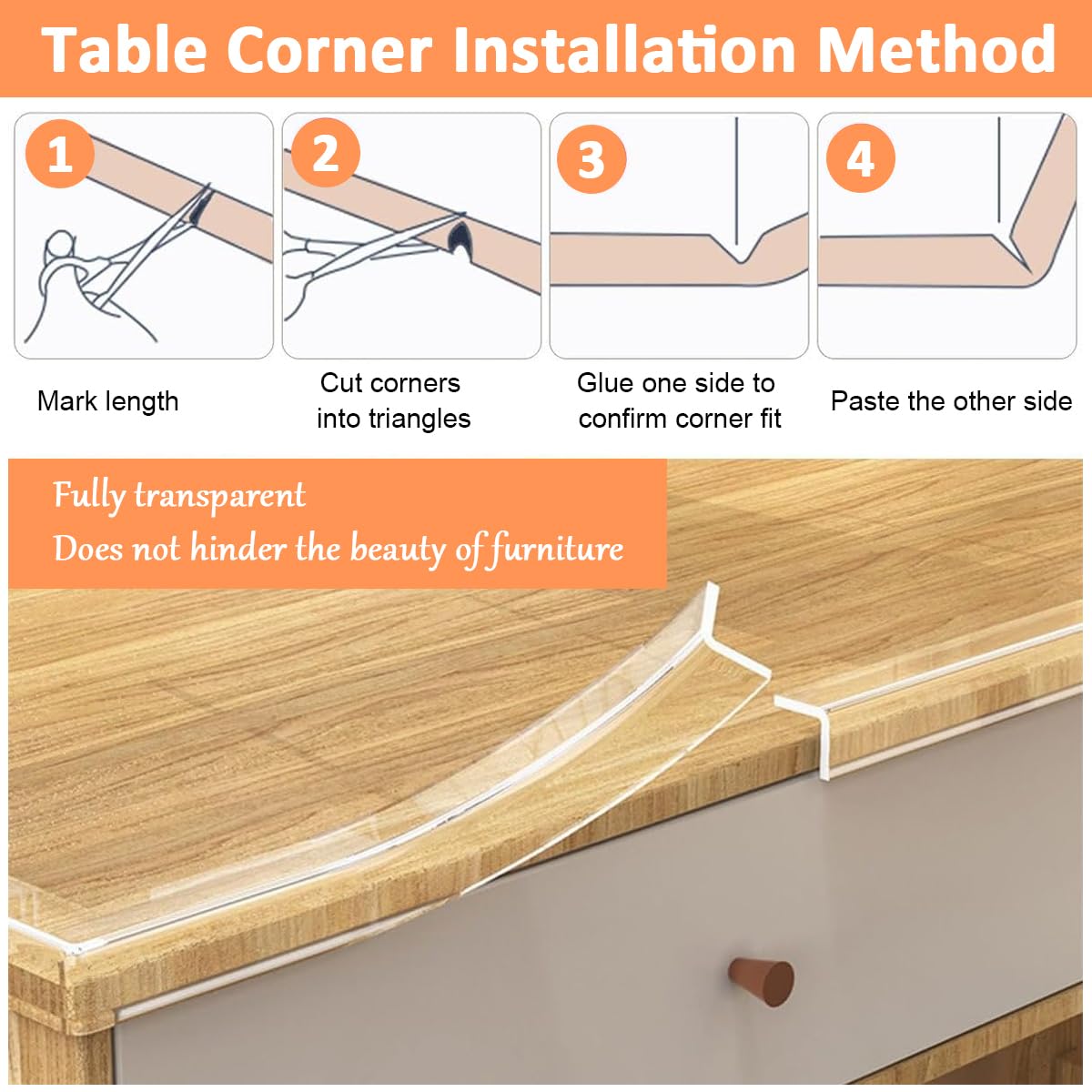 SNOWIE SOFT 6.6ft Furniture Protector Strip 2mm Thickness Child-proof Corner Protector Strip Cuttable Transparent Silicone Self-adhesive Furniture Protector for Table Edge, Corners, Cabinet, Drawer