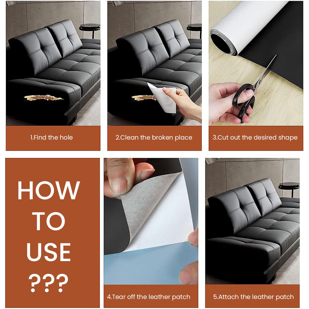STHIRA Leather Sofa Repair Patch Roll 9.8 Inches x 23.6 Inches Leather Repair Tape Strong Self-adhesive Leather Fashion Leather Repair Tape for Leather Sofa, Couch, Car Seats, Chair, Armchairs