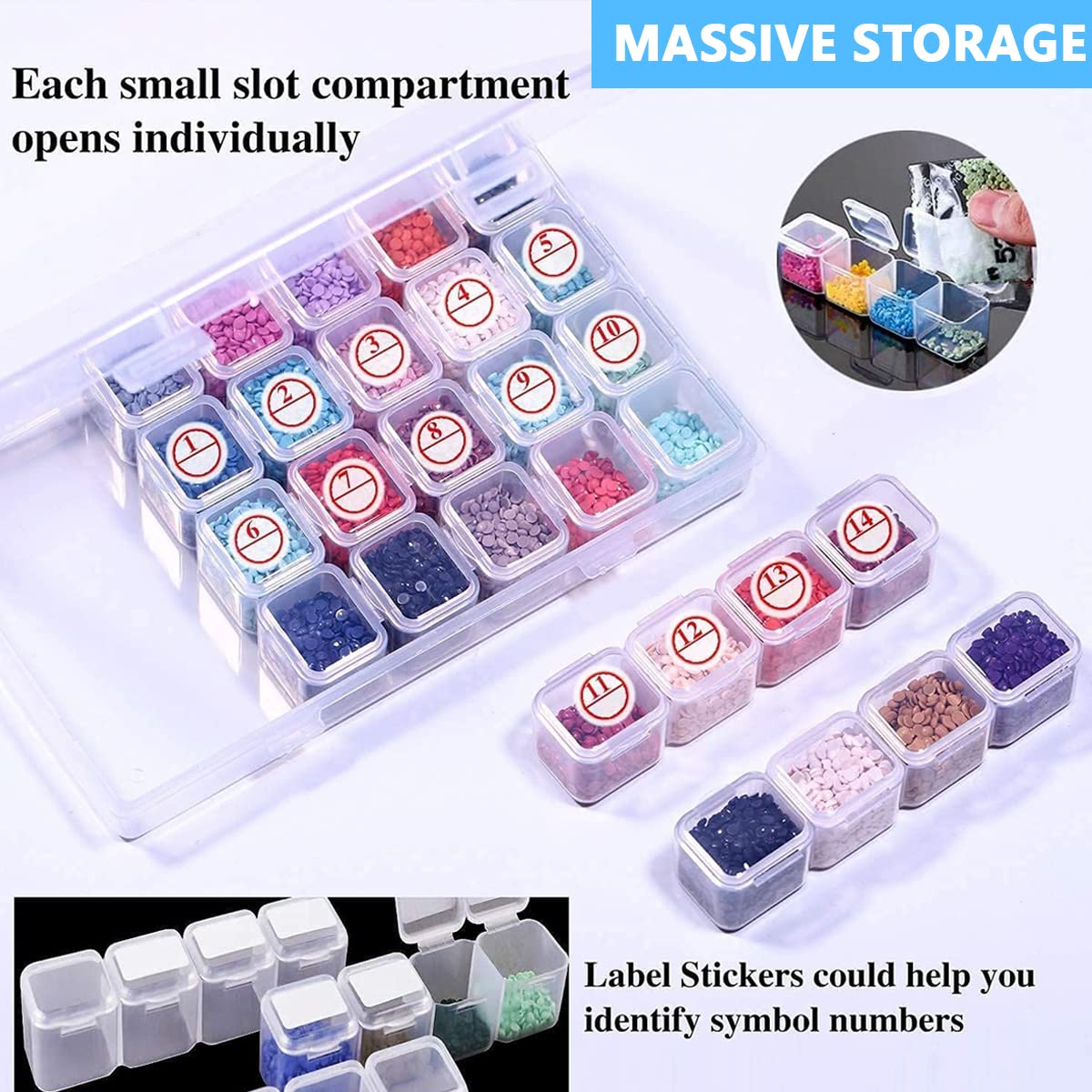 HASTHIP 14 Pcs Diamond Painting Tools Kits with Diamond Painting Trays and Pens, Beads Rhinestone Sorting Trays Kit, Diamond Art Tools, 5D Diamond Painting Accessories Kit (Without Diamonds)