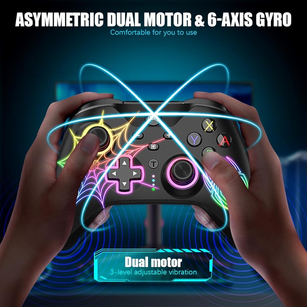 zitronix® Compatible with Switch OLED Wireless Game Controller Cordless Bluetooth Gamepad Controller Fashion RGB Wireless Game Controller Compatible for Switch/Switch Lite/PC