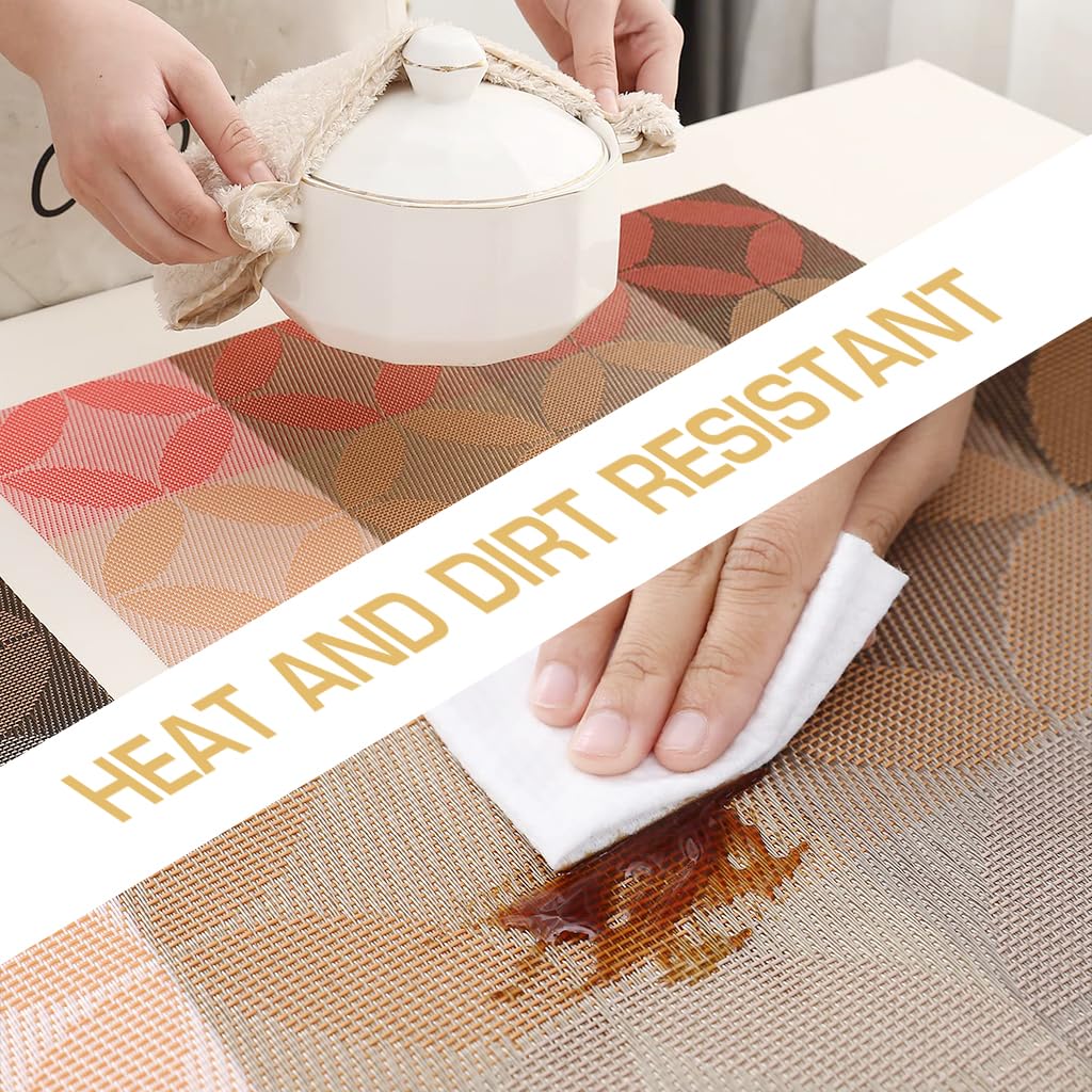 HASTHIP 6Pcs Dining Table Placemats PVC Insulation Dining Placemats Creative Weaving Embossing Waterproof Dining Placemats, 17.7x11.8cm