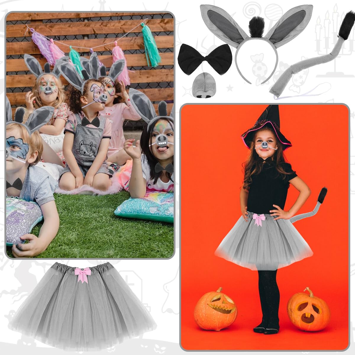PALAY Animal Tutu Skirt Costume Set, Halloween Animal Costume Accessories Headband Tail Ears Bow Tie Tail Tutu for Toddler Kids Fancy Dress Up Birthday Costume Cosplay, Cow