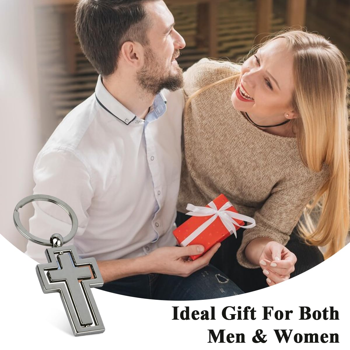 HASTHIP Cross Keychain Creative Metal Cross Keyring Rotating Cross Keychain Key Ring for Room Keys Gift for Men Women, Silver, 4.57 x 2.83 x 0.28 inches