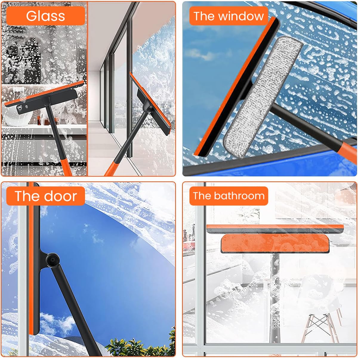 HASTHIP 3 in 1 Shower Squeegee Glass Window Cleaner Window Cleaning Brush Squeegee Glass Scraper Wiper Rotating Multifunctional Window Mesh Screen Clean