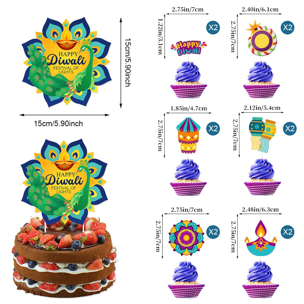 HASTHIP Happy Diwali Banner and Diwali Decorations Hanging, Wall Decoration Bunting Banner, Cake & Cupcake Toppers, Hanging Diwali Decor for Deepavali Diwali Festival Themed Light Party Decor Favor