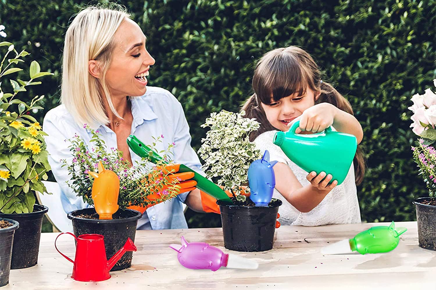 HASTHIP 4Pcs Drip Irrigation Kit for Pots Plant with Bottles, Creative Ceramics Plant Watering Device for Watering 4-7 Days, Automatic Watering Gadget for Garden Home Office Travel Vacation