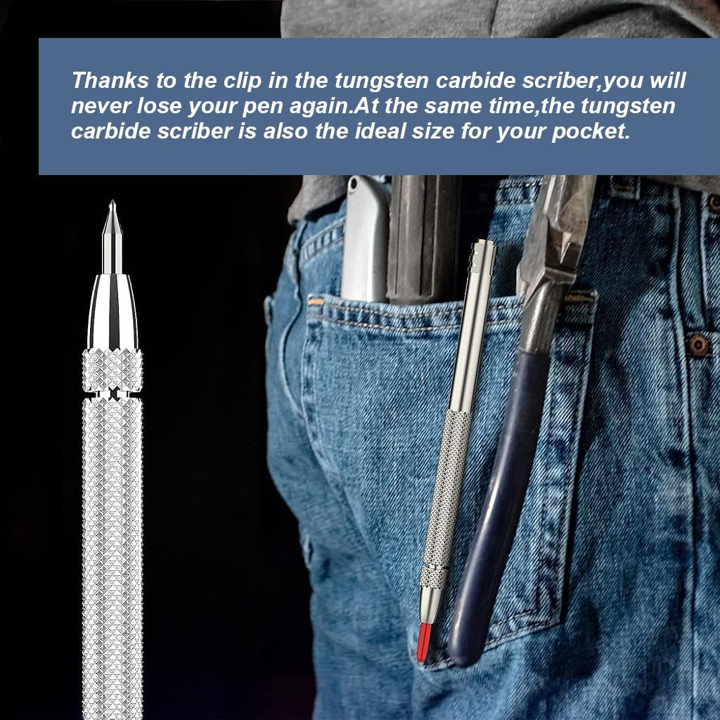 Serplex 2Pcs Tungsten Scribers with 10 Interchangeable Tungsten Tips Anti-Slip Pocket Tungsten Scriber with Strong Magnet Cap Multipurpose Tungsten Carbide Scribers for Glass/Ceramics/Metal Sheet