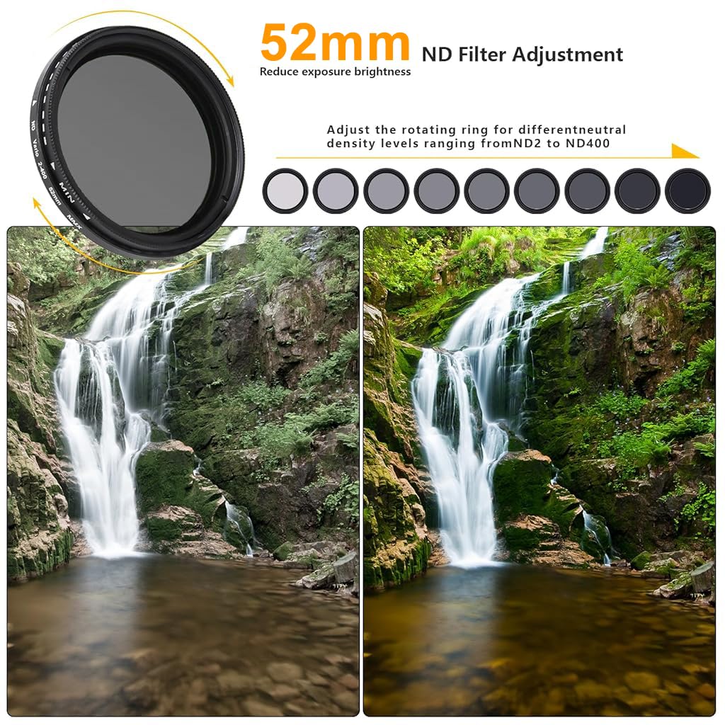 ZORBES 52MM Variable ND2-ND400 Filter, Ultra Slim Multi-Coated Adjustable Neutral Density Filter, Clip-on Phone Lens ND Filter Kit, Compatible for iPhone 15 14 13 12 11 and Other Smart Phones