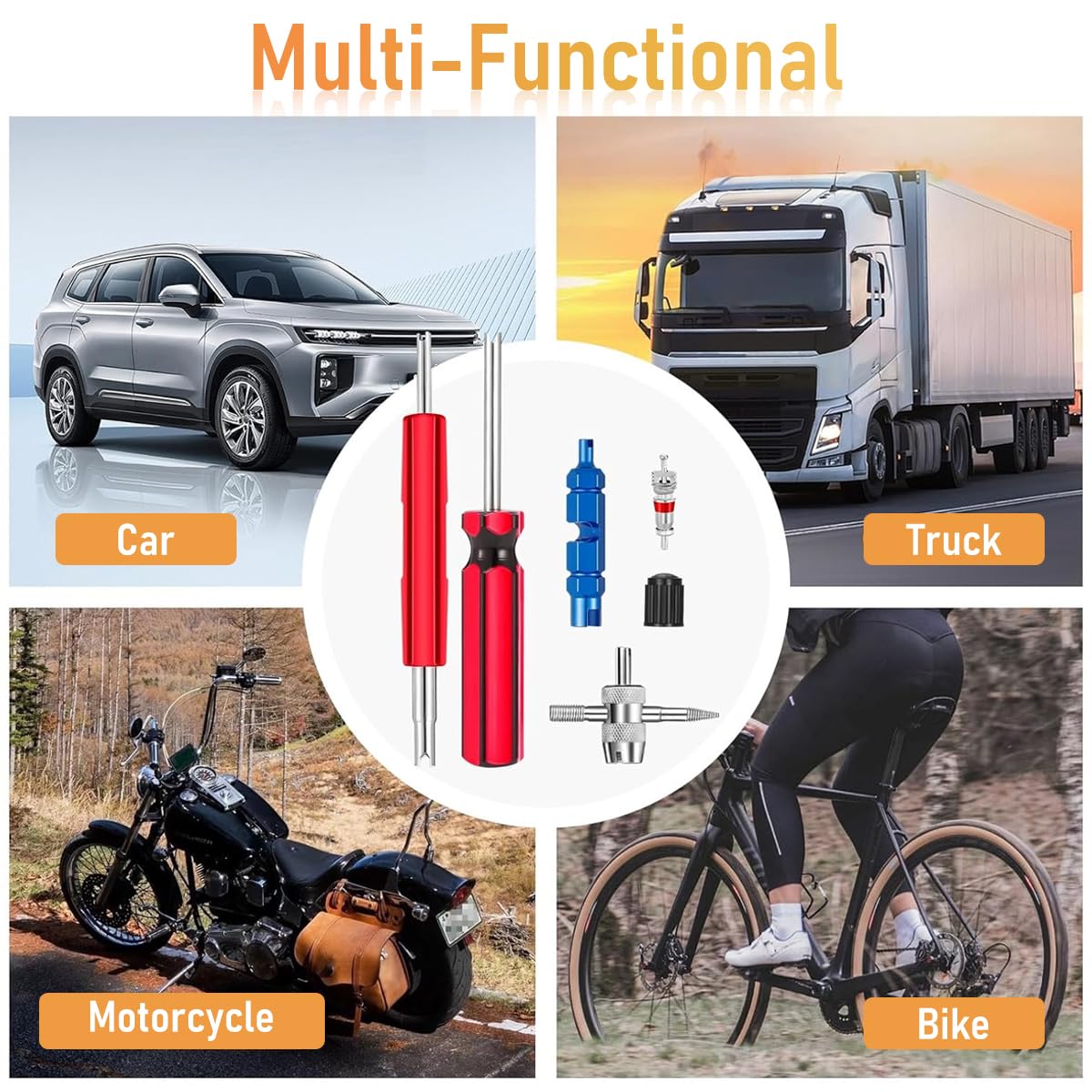 STHIRA Tyre Valve Core Repair Tool Kit Set of 44Pcs Presta Valve Core Repair Tool Kit Includes 4 Valve Remover Assembly Tools, 20 Pieces Valve Core, 20 Pieces Tyre Valve Caps for Car Tyre, Bike Tyre