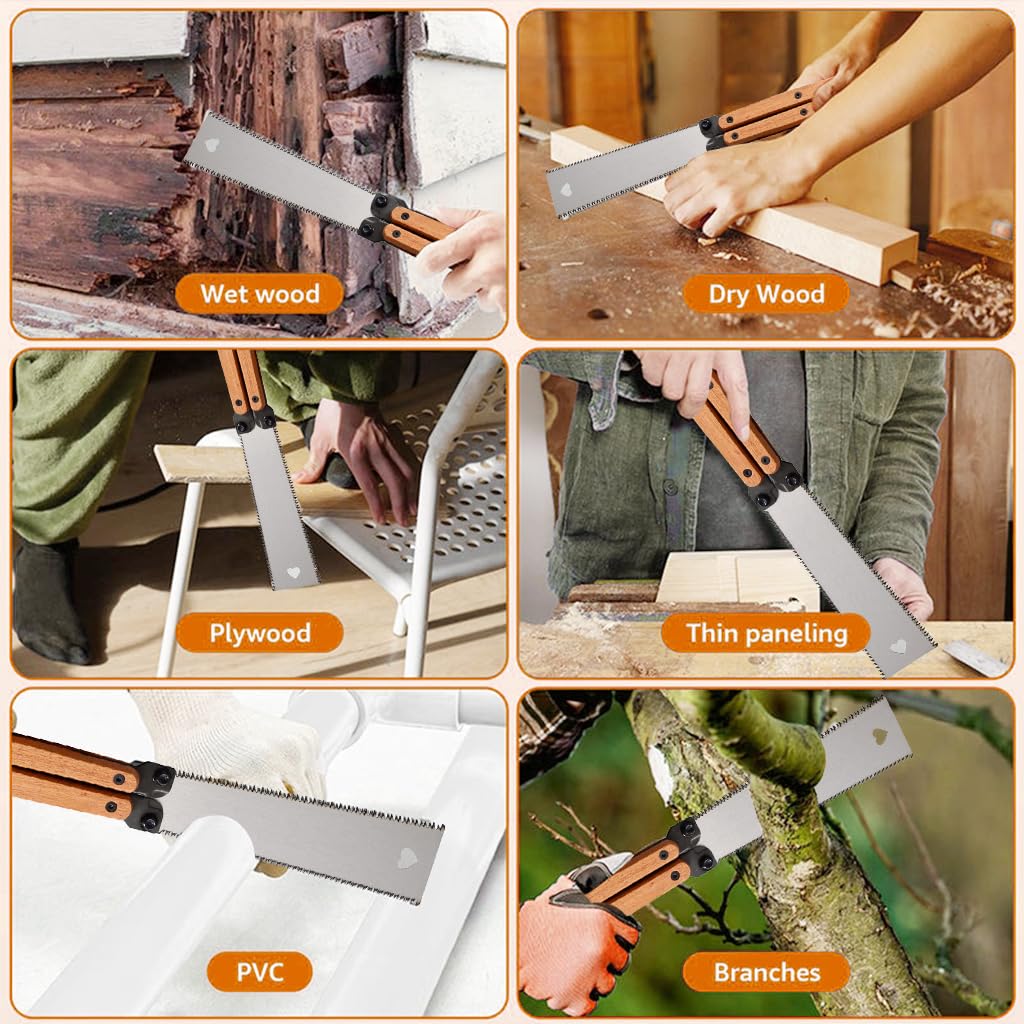 HASTHIP Hand Saw Wooden Handle 5.5 Inch Steel Blade Butterfly Folding Saw High Hardness SK-5 Steel Double Side Hand Saw Portable Woodworking Hand Saw for DIY Wooden Craft Wood Work