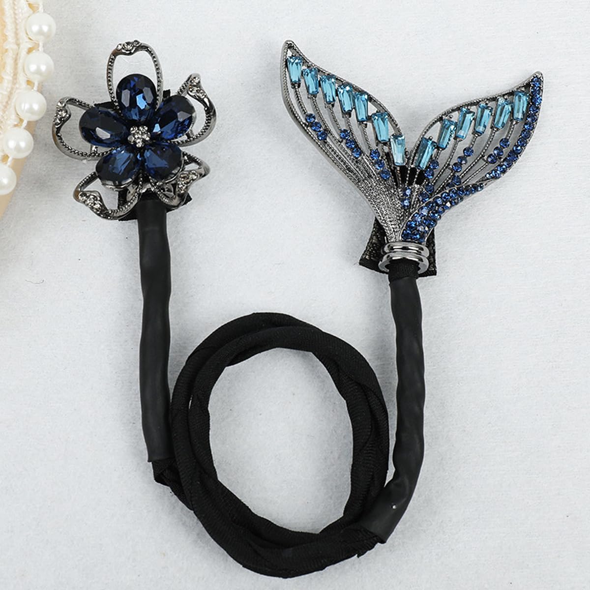 PALAY Magic Hair Bun Maker for Hair Mermaid Tail Rhinestone Hair Bun Shaper Elegant Floral Hairstyle Twist Hair Bun Accessories for Women & Girls Daily, Party, Wedding