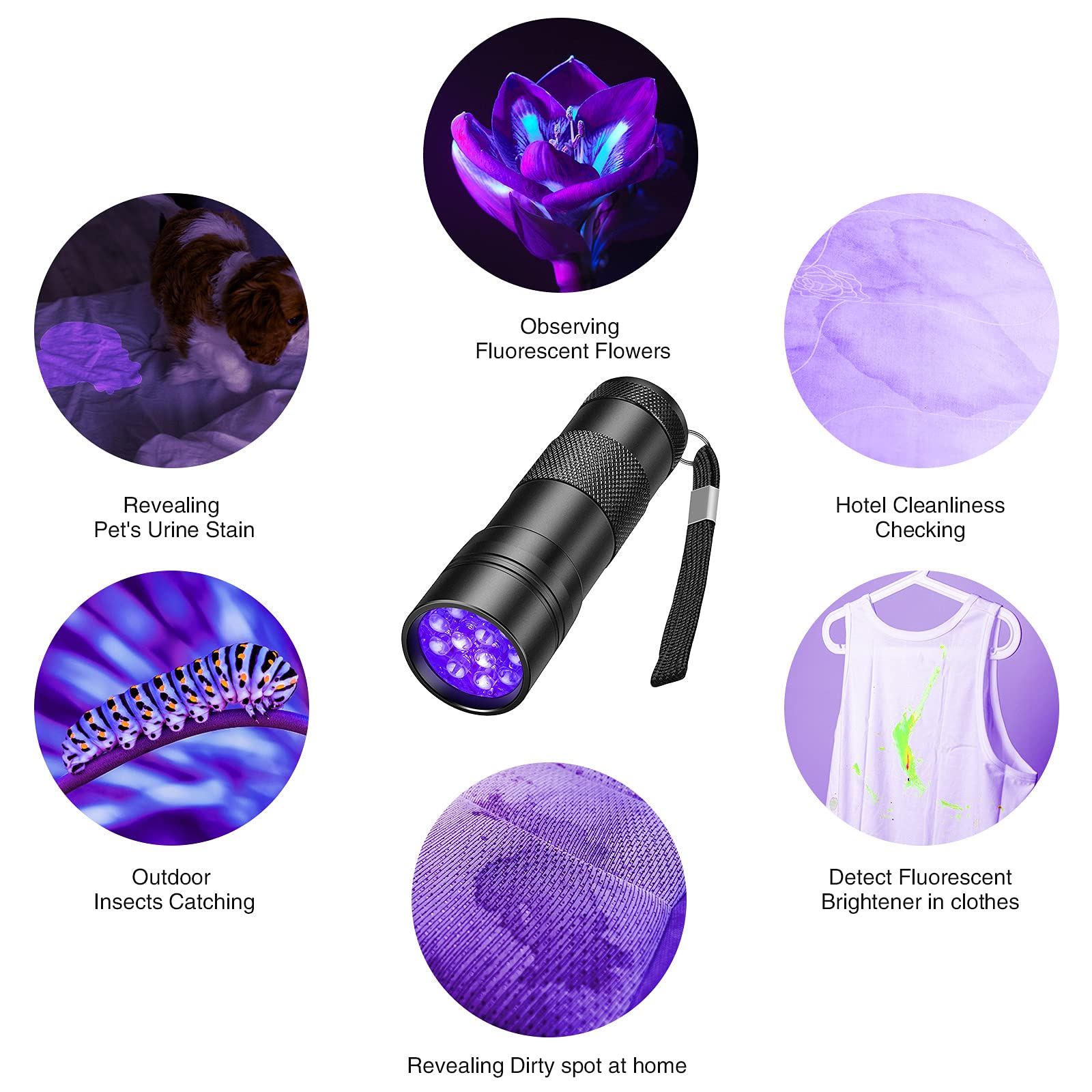 Qpets 395NM UV Light Torch 12 LED UV Portable Flashlight Jade Appraisal Light Detector Lamp, Also Used for Leak, Pet Urine, Bed Bug, Scorpion, Hotel Inspection, Dry Stain