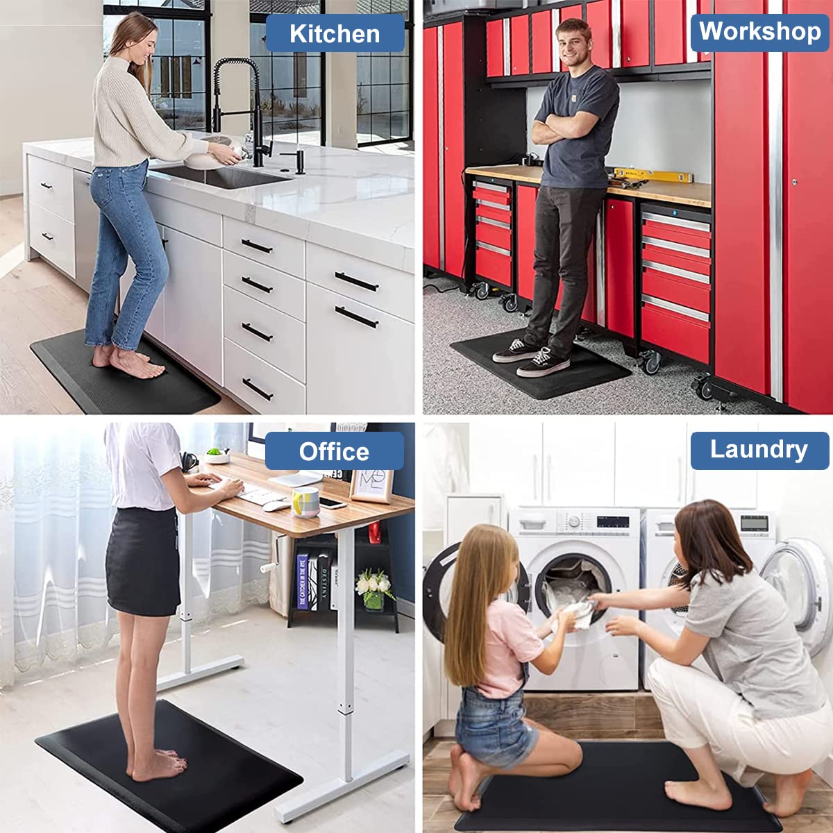 HASTHIP Anti Fatigue Mat, Ergonomic Comfort Rug, Thick Waterproof Non-Slip Kitchen Mats for Kitchen, Floor, Office, Sink, Laundry, 17'' x 28''