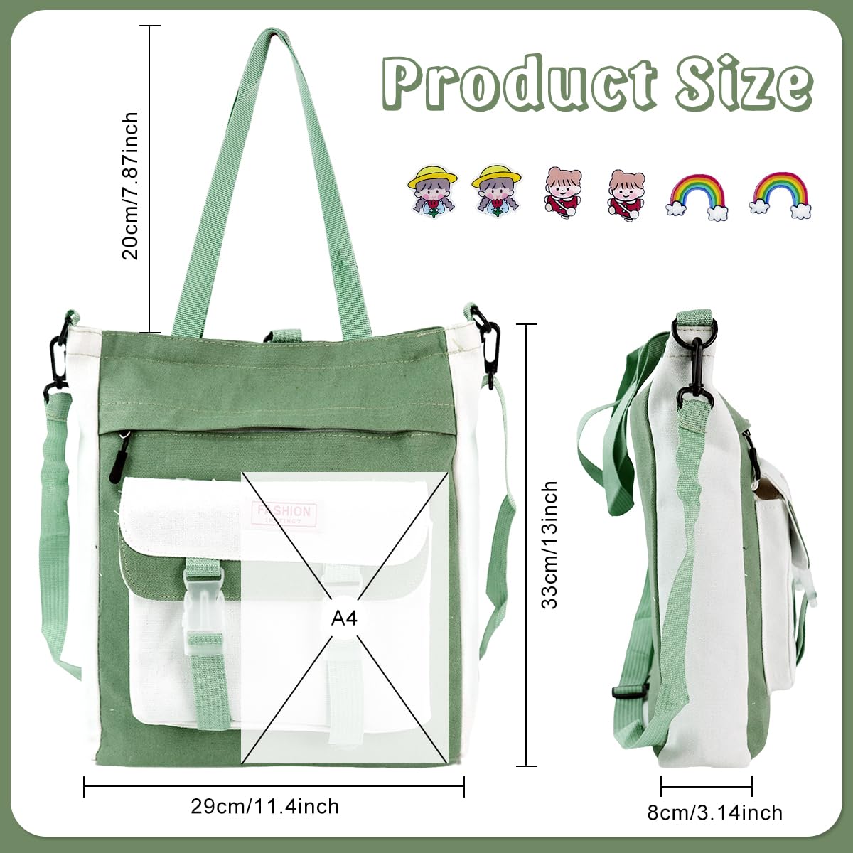 PALAY Tote Bags for Women College, Adjustable Backpack Straps, & Easy Access Pouch, College Bag for Girls, Tote Bag for Shopping, Reusable Bag Shopping Bag, 29x33cm