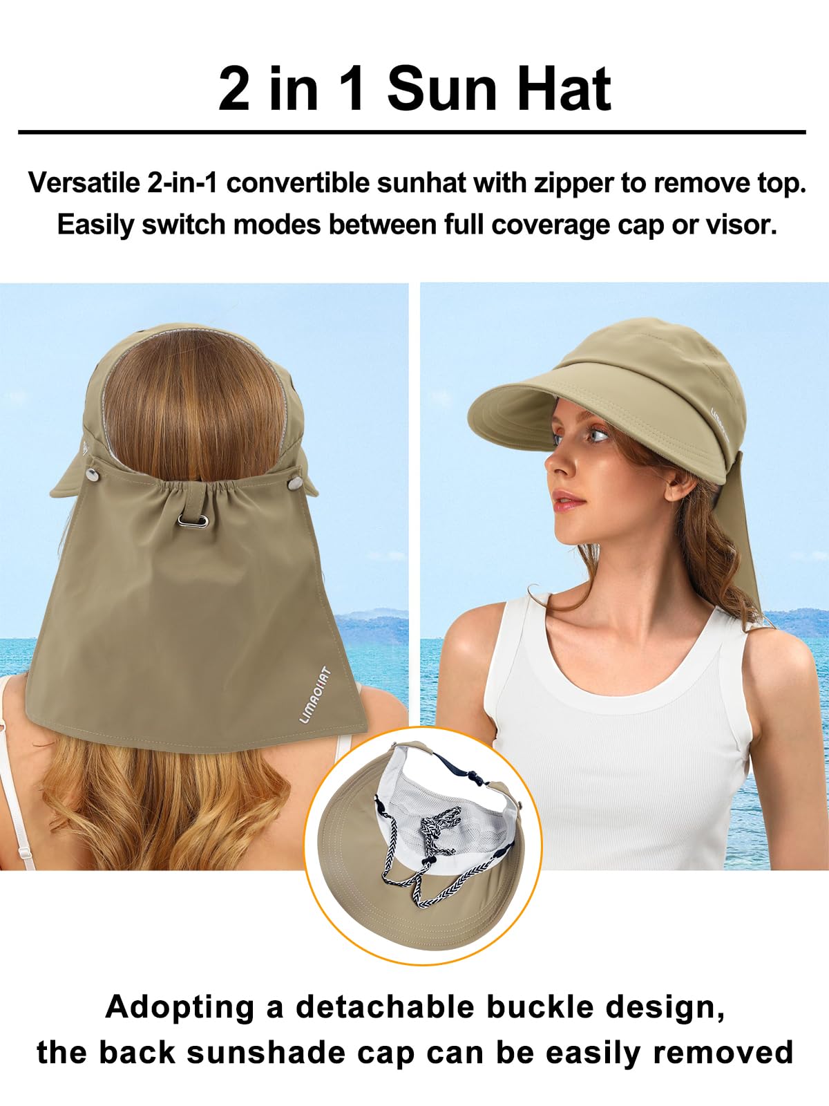 PALAY Bucket Hat for Women Stylish Sun Hats for Girls, Fashion Wide Brim Hat for Women Sun Protection Cap Summer Hats Lightweight Quick Dry Ponytail Foldable Beach Hat - Khaki