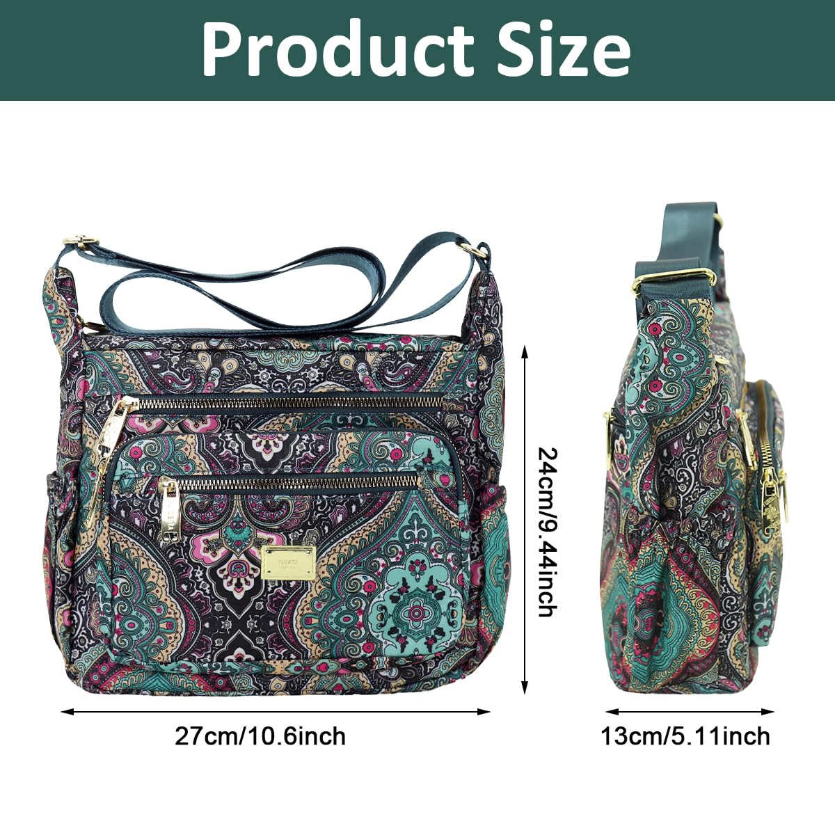 PALAY Women Crossbody Bag Fashion Nylon Print Satchel Travel Bag Multi Layer Shoulder Bag Crossbody Bag Casual Day Bag Satchel Handbag (10.2x3.9x8.2 inch)