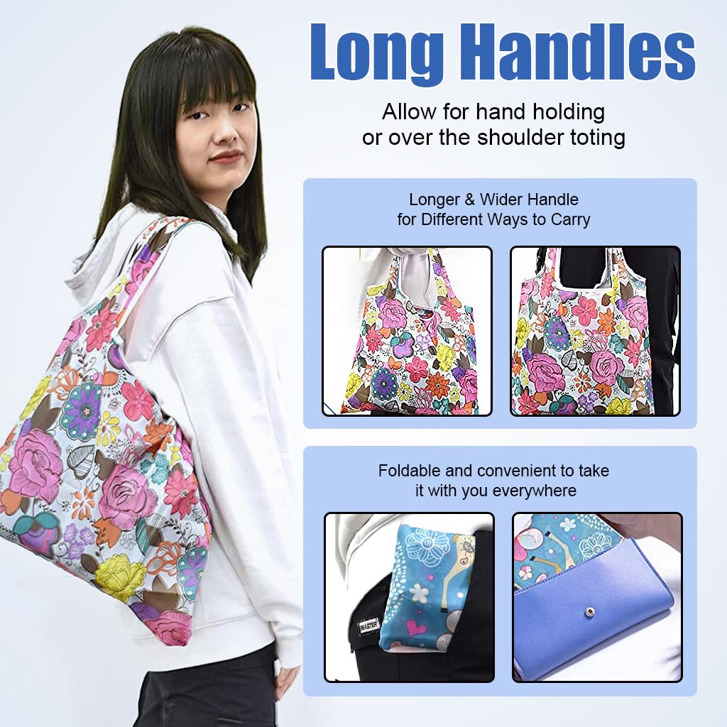 MAYCREATE 6PCS Reusable Grocery Bags, Polyester Shopping Bags for Groceries Multi Colors Reusable Bags Foldable Shopping Bag