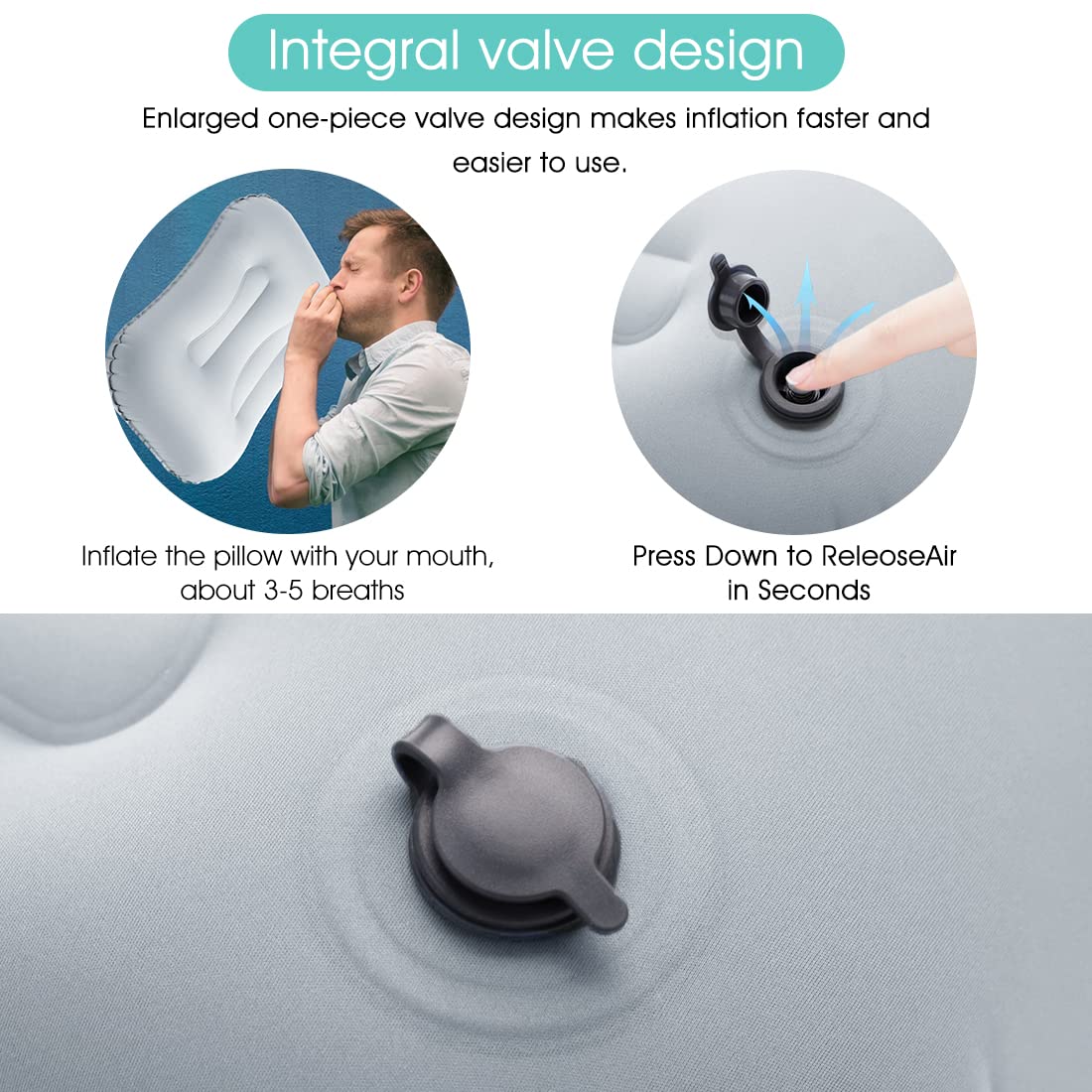 PALAY Ultralight Inflating Air Pillow, Inflatable Travel Pillow, Air Neck Pillow Lightweight Stay Cool Fabric Self Pump Up, Navy Blue