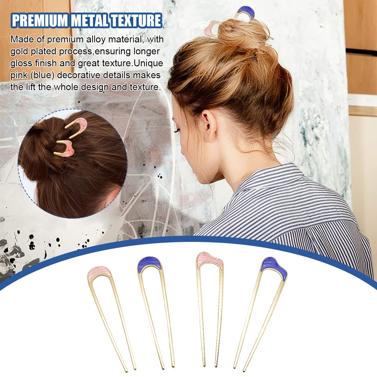 MAYCREATE 4Pcs Hair Pins for Women U-Shaped Metal Hair Sticks Chignon Pins Vintage Hair Chopsticks Girls Hair Accessories