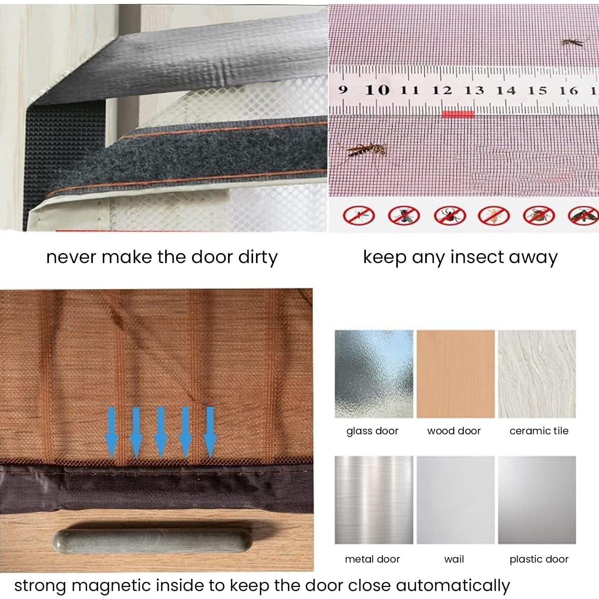 HASTHIP Magnetic Mosquito Net For Door - Polyester Breathable Mosquito Mesh Screen Door - Door Mosquito Net With Magnet - Screen Magnetic Auto-Closing - Suitable For Home And Bedroom (100x210cm)