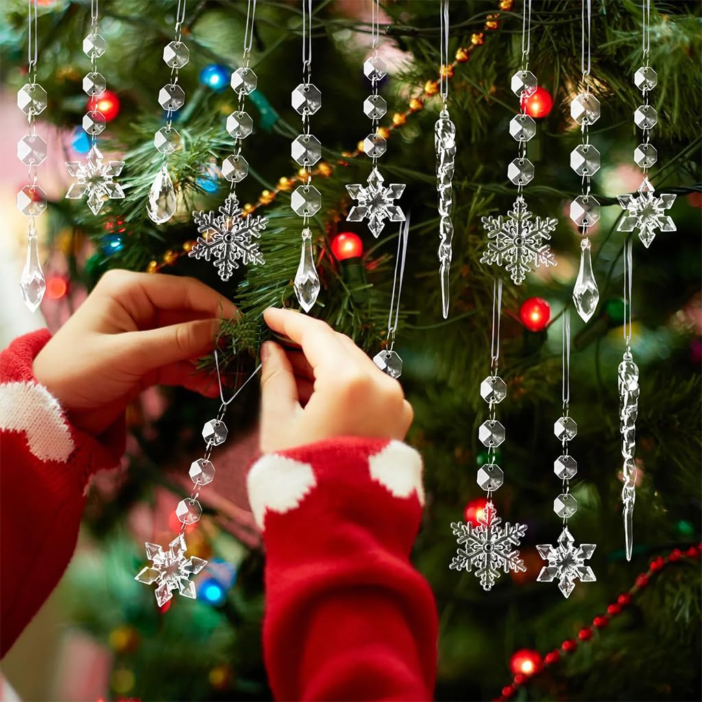 HASTHIP 18pcs Christmas Tree Hanging Ornament Crystal Acrylic Christmas Ornaments for Christmas Tree Transparent Snowflake Icicle Christmas Hanging Ornament