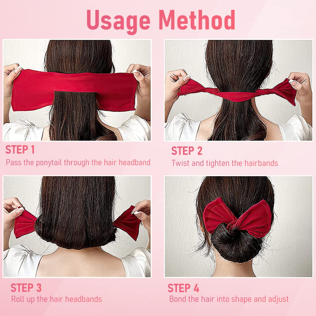 PALAY 3Pcs Hair Bun Accessories for Women Girls, Quick Hair Bun Maker, Fashion Flexible Bun for Hair Twister, French Hairstyle Donut Hair Bun Clips Set (Black, Red, Leopard)