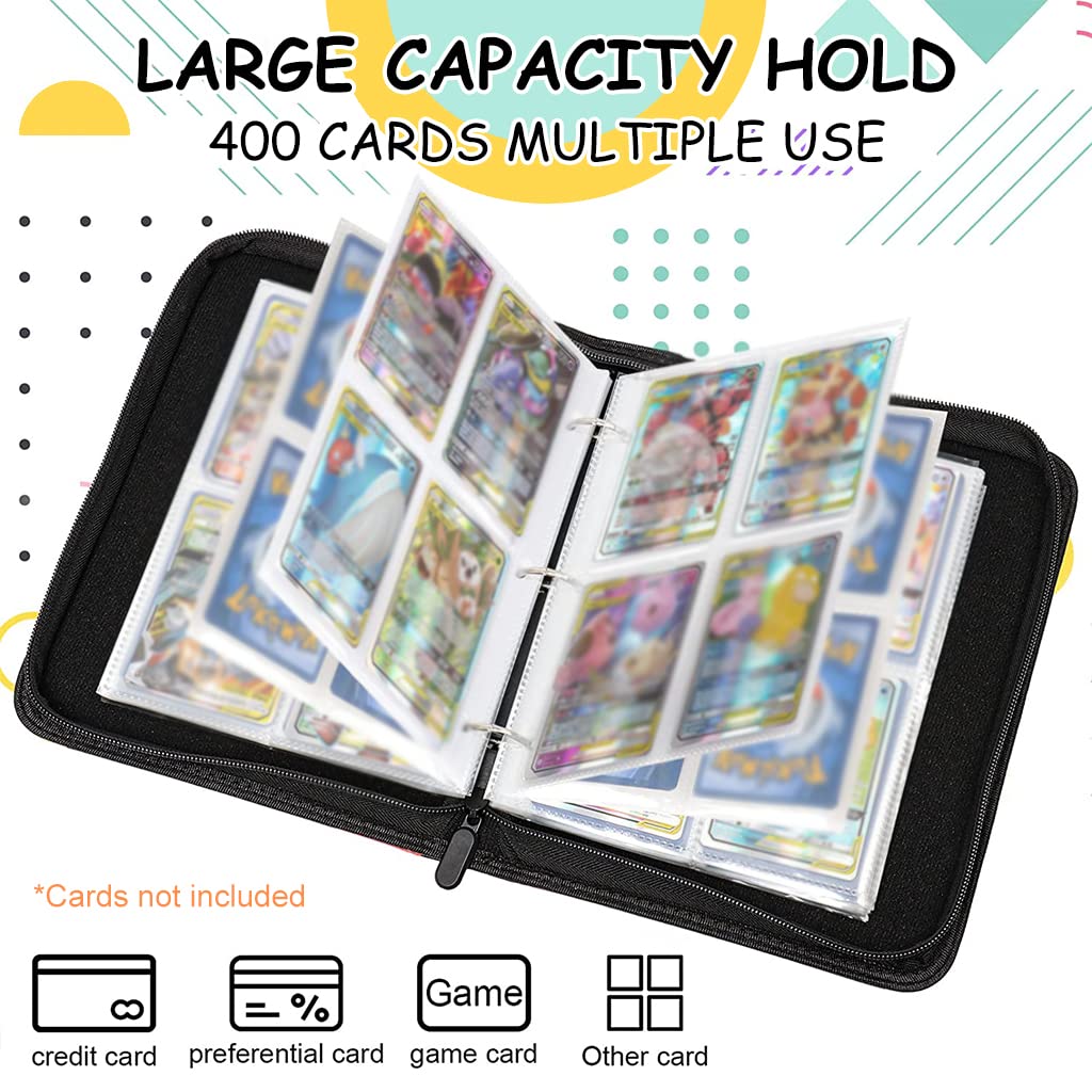 PATPAT Poke-mon Binder, Cards Collector Album Holder for 400 Poke-mon Cards Cartoon Prints Zipper Bag Trading Card Binder Poke-mon Cards Collection Bag Game Cards Case Gift for Kids Boys Girls