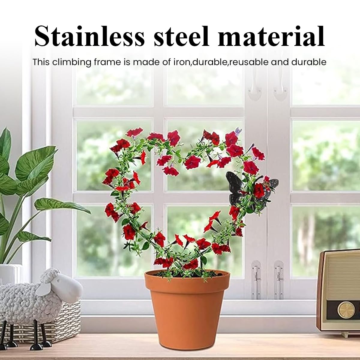 Optifit 2 Pcs Garden Trellis for Climbing Plants - Black Iron Butterfly Plant Stakes - 30CM Garden Plant Support Sticks - Indoor/Outdoor - Creeper Plant Support for Amaryllis Orchid Lily Rose