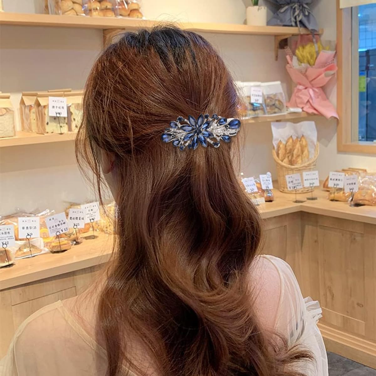 PALAY Hair Clips for Women Floral Rhinestone Center Clips for Hair for Women Stylish Spring Hair Barrette Back Clips for Hair Mother's Day Gift