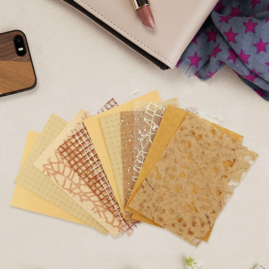 HASTHIP 16Pcs Textured Scrapbook Paper Textured Paper, 10x14cm Scrapbooking Materials Paper Assorted Textured Paper for Journaling, Card Making & DIY Crafts, Perfect Gift for Craft Lovers, Brown