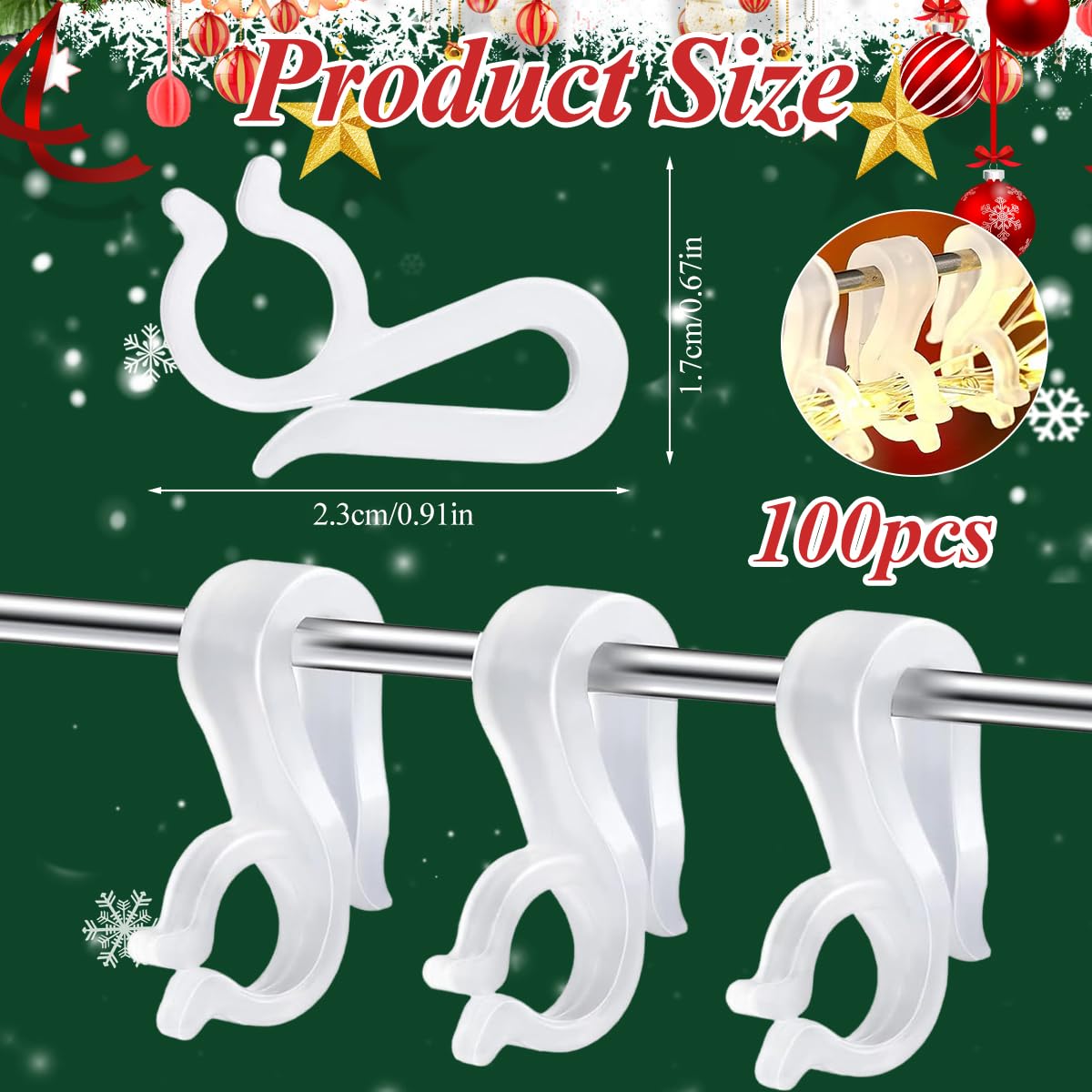 HASTHIP 100Pcs Plastic Light Clips Christmas String Light Clamps Hanging Hooks Reuseable Plastic Decorative Light Clip Hooks for Banners, Rope, Halloween Light Christmas String Light Accessories