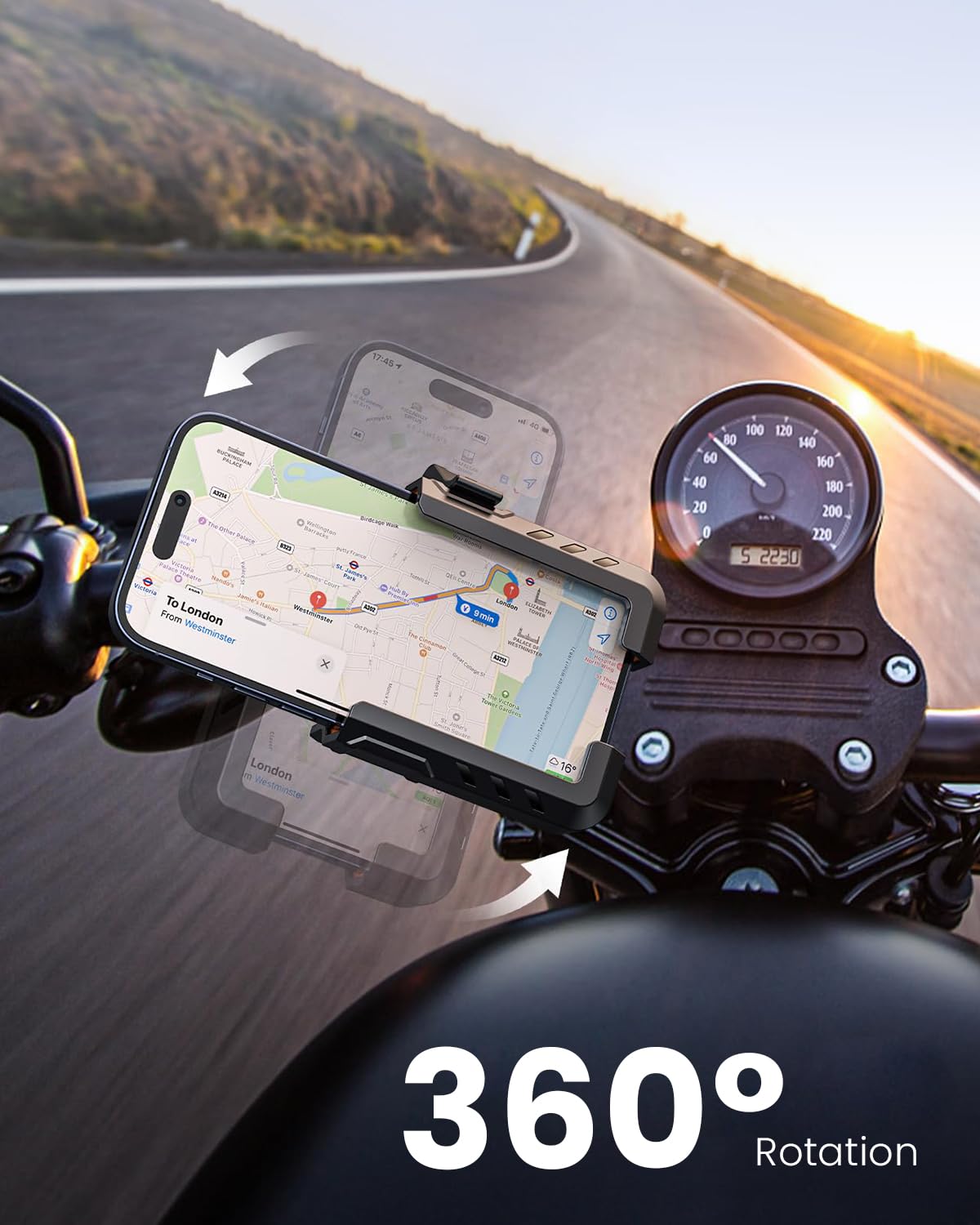 STHIRA Motorcycle Phone Mount Universal Phone Mount for Bike, Scooter, Motorcycle Phone Holder 360° Rotatable Motorcycle Phone Holder Compatible with iPhone, Samsung, Smartphones up to 7.2''