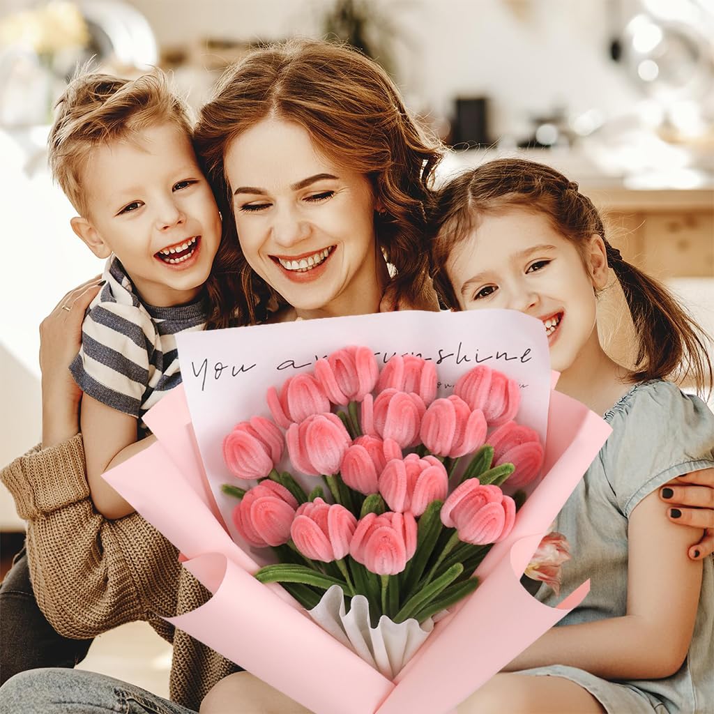 HASTHIP DIY Flower Making Material Kit Plush Wire Crafting Art Tulips Flower Material Kit DIY Wire Craft Art Kit Tulips Flower Bouquet Material Kit DIY Handmade Flower Gift
