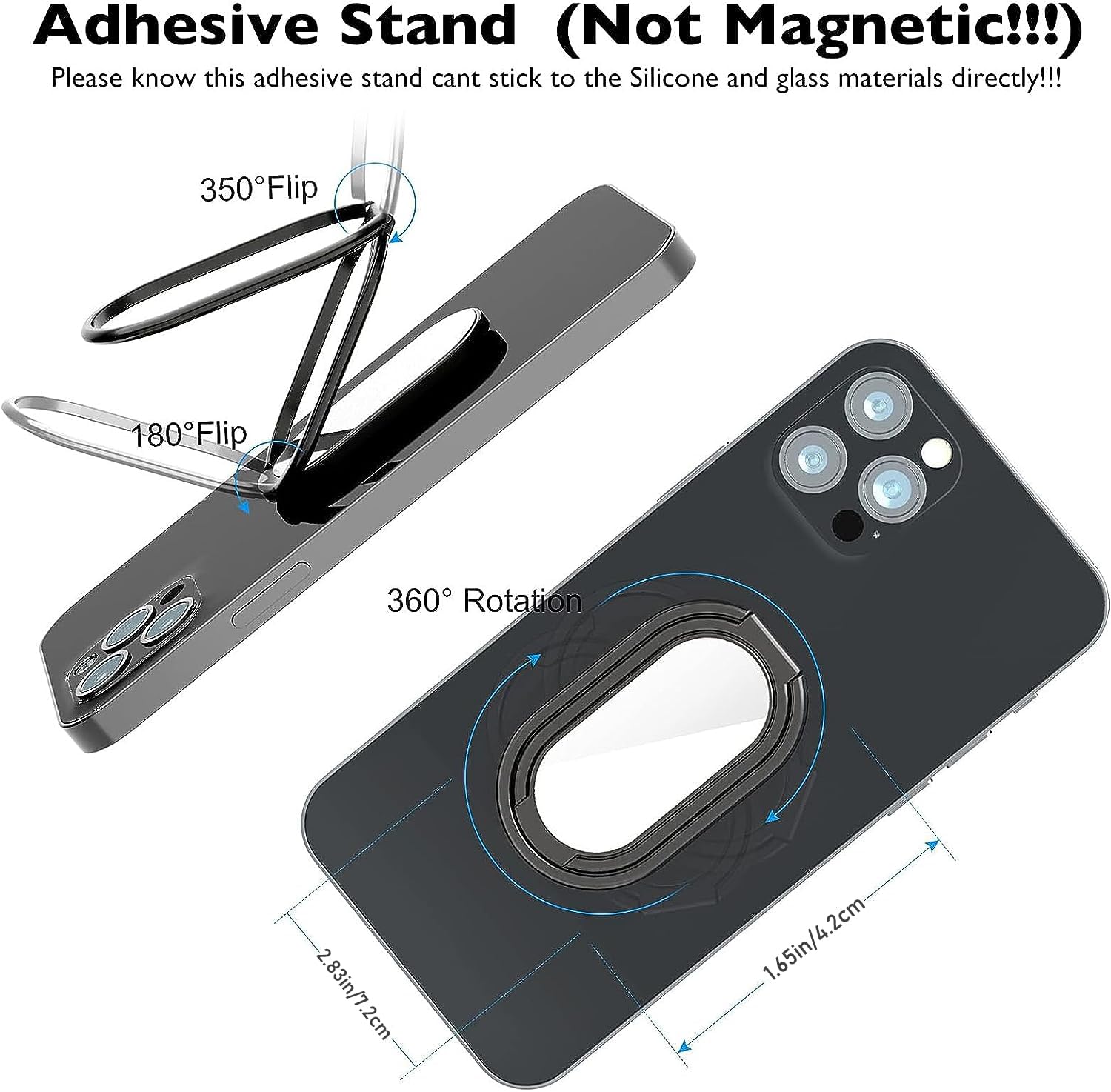 ZORBES Mobile Stand Foldable Phone Stand 3M Self-Adhesive Metal Desktop Phone Stand Holder Mobile Back Holder Grip Folding Phone Grip Holder Mobile Ring Holder Compatible with Most Smartphones