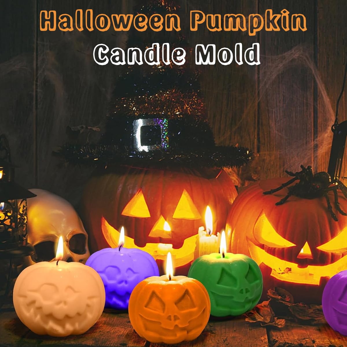 HASTHIP 2Pcs Halloween Pumpkin Resin Silicone Molds Evil Pumpkin Candle Mold DIY Resin Art DIY Hollow Out Smile Evil Pumpkin Candle Molds DIY Halloween Resin Pumpkin Desk Decor Silicone Molds
